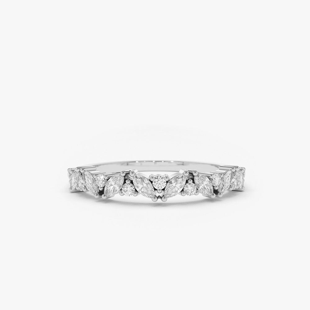 10K Gold Slanted Marquise and Round Diamond Ring-5